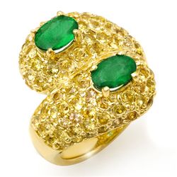 Genuine 5.5 ctw Emerald & Yellow Sapphire Ring 10K Gold