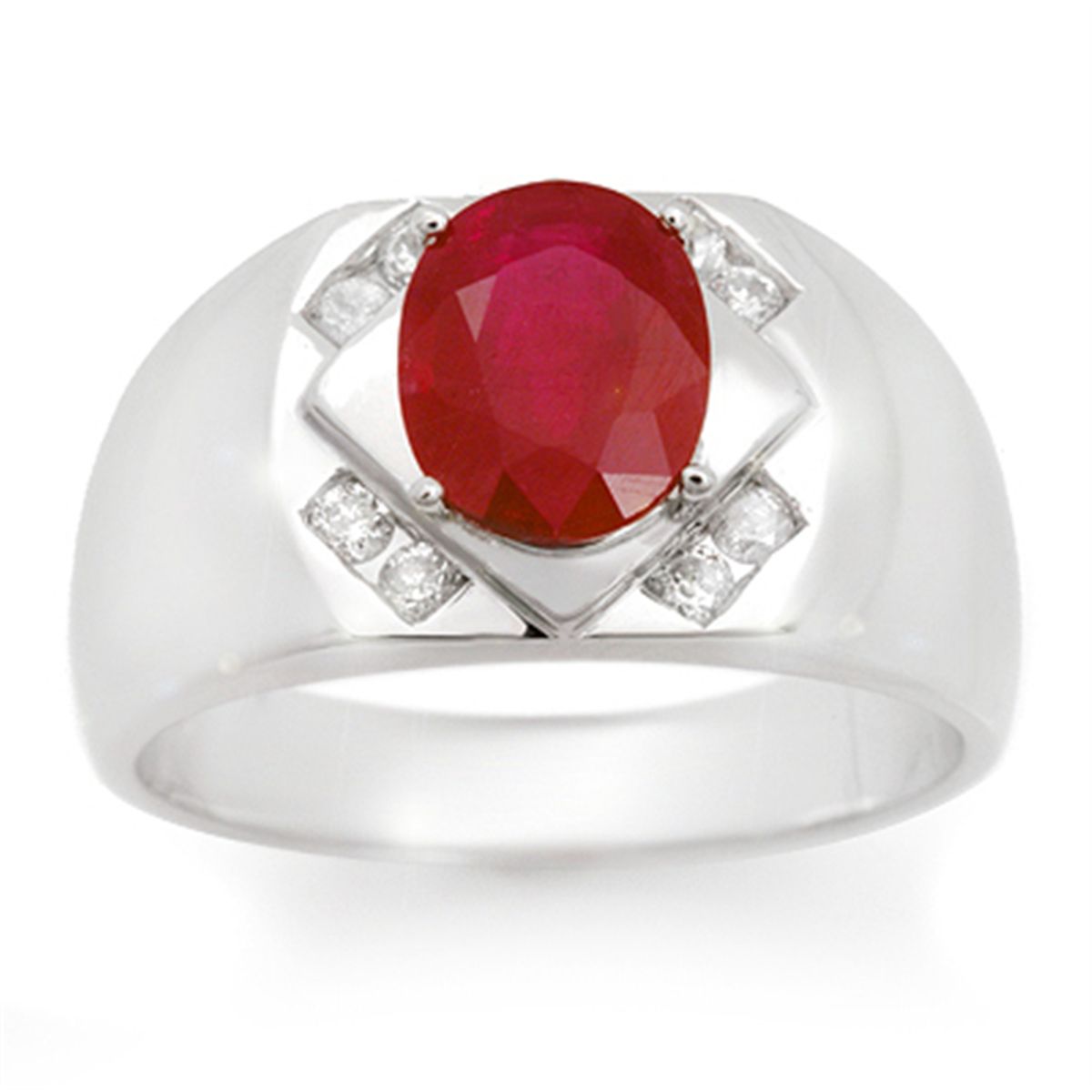 Genuine 3.3 ctw Ruby & Diamond Men's Ring White Gold