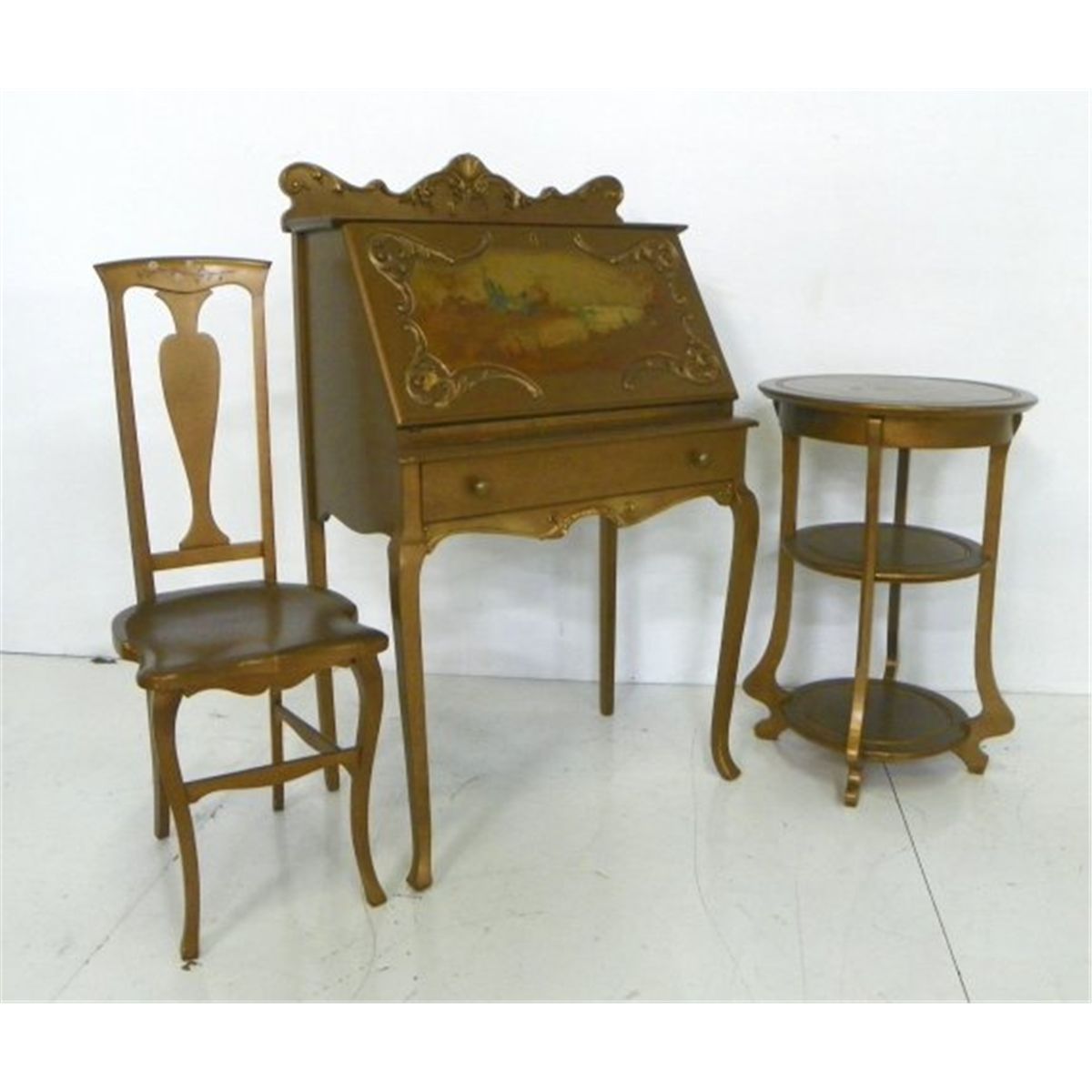 Gilt Ladies Desk Chair 2 Tier Table