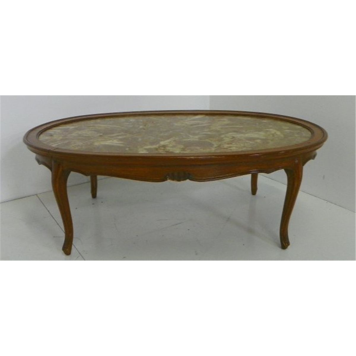 Country French marble top oval coffee table