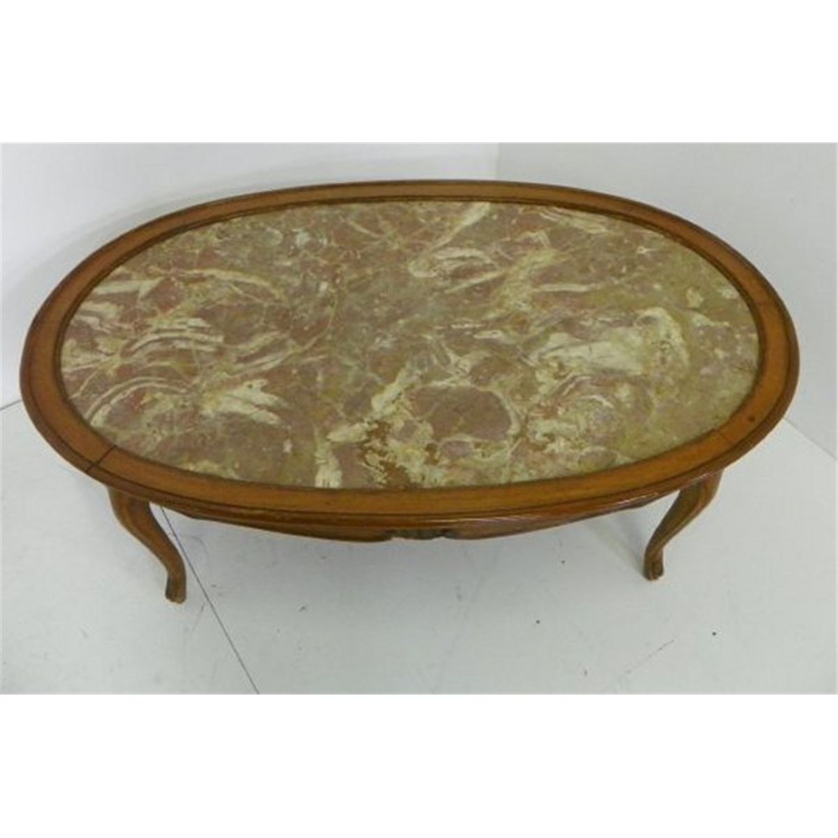 Country French marble top oval coffee table