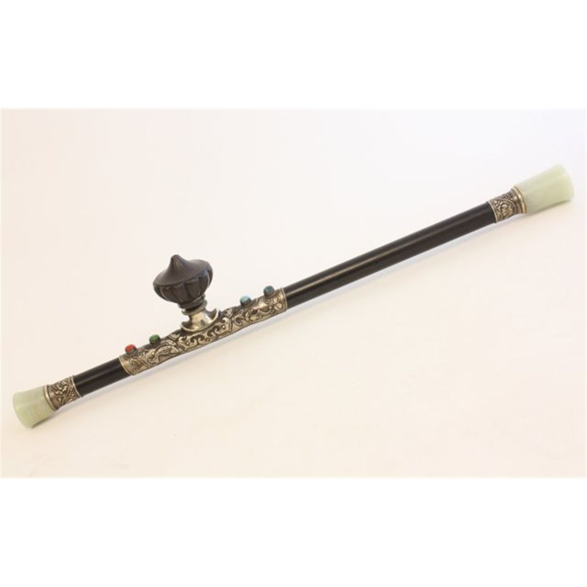 Ebony, jade & silvered bronze opium pipe