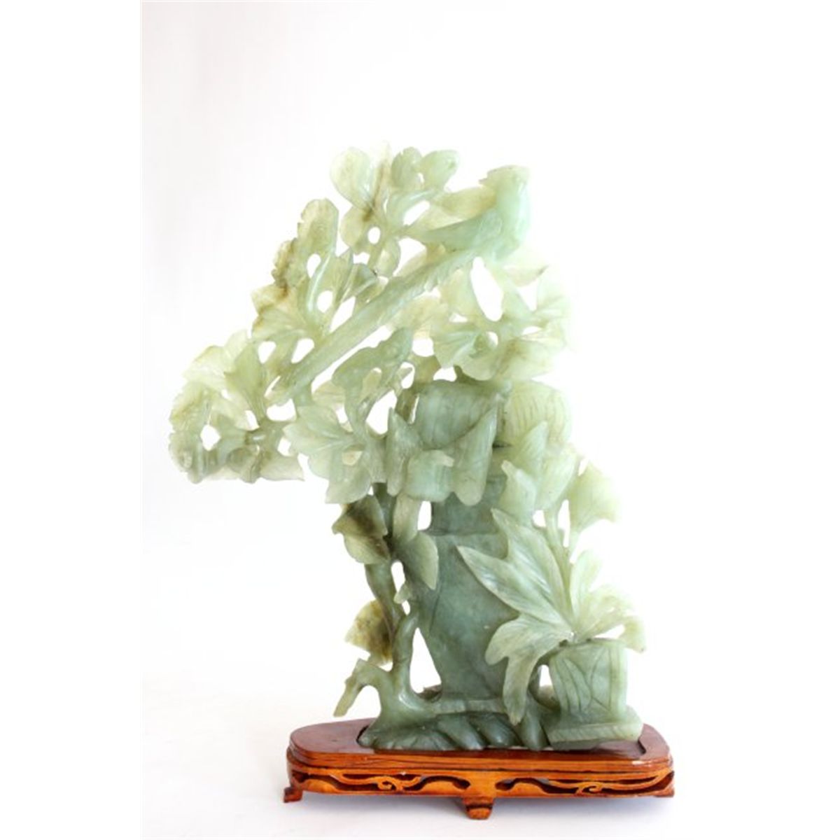 Green jade tree sculpture with birds
