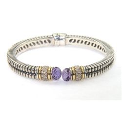 Silver,14K Yellow Gold Amethyst & Diamond Bangle