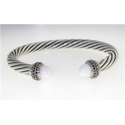 David Yurman Silver, White Coral & Black Diamond Bangle