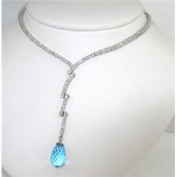 18K White Gold Blue Topaz & Diamond Necklace