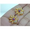 Image 2 : 22k Two-Tone Gold Cabochon Ruby & Diamond Earrings