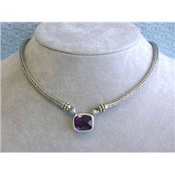 Silver Necklace with Gold and Amethyst