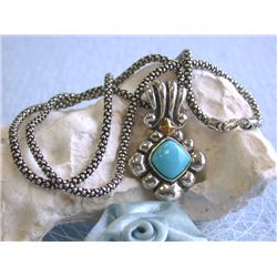Silver & 14K Gold Necklace with Turquoise