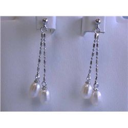 Dangling Pearl and Silver Earrings