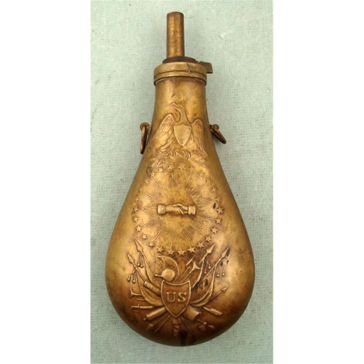 US Brass Peace Pattern Powder Flask Civil War Repro