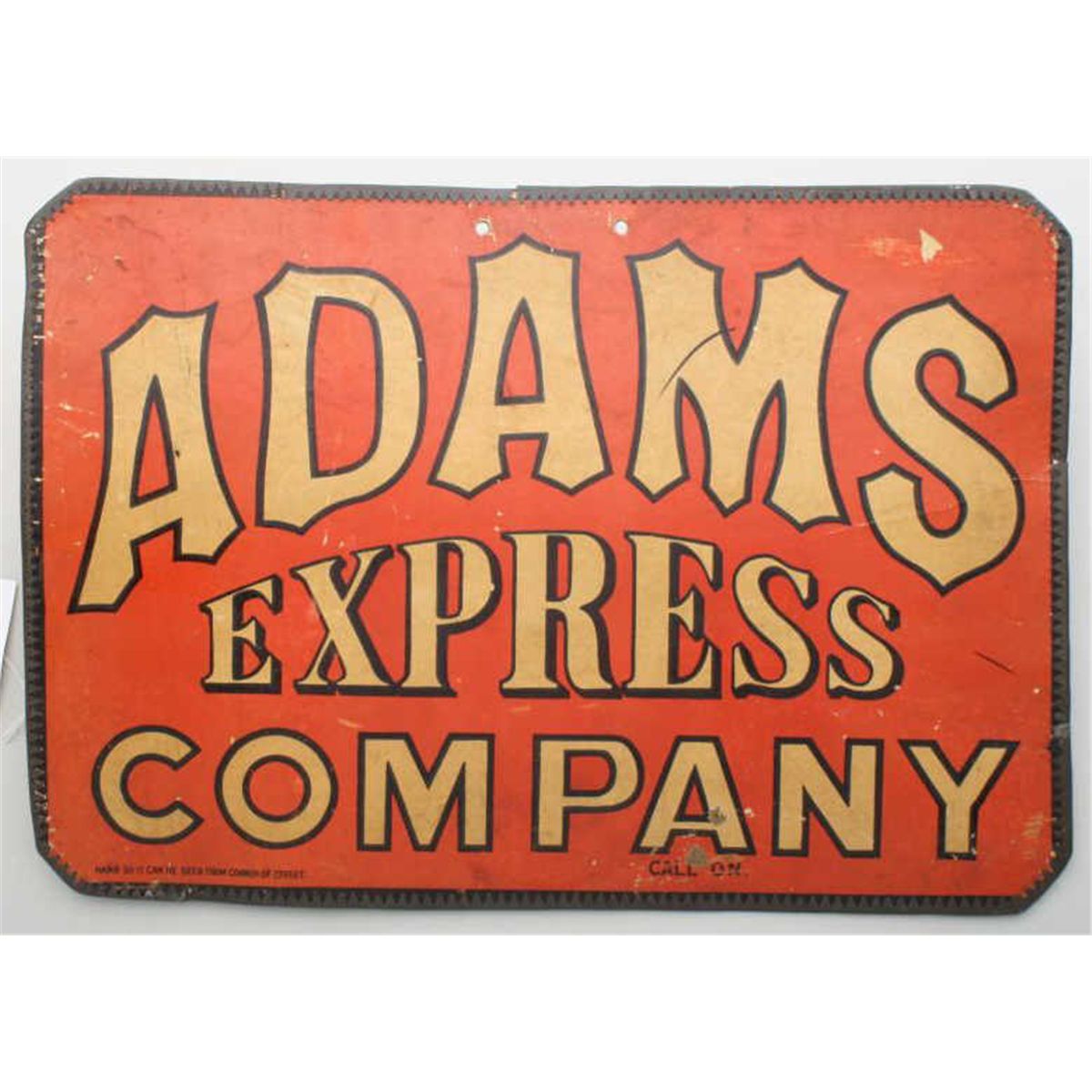 Adams Express Company sign, printed on cardboard with metal serrated ...