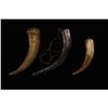 Image 2 : Lot of three old powder horns including one  approx. 12” overall with carvings including  the date “