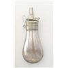 Image 1 : Tiny bag-flask marked “Sikes”, approx. 3”  from tip to end, silver-plated over brass,  very good con
