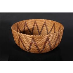 Large Piute basket, nicely woven, approx. 15”  across center. 7” deep, simple geometric  pattern, ve