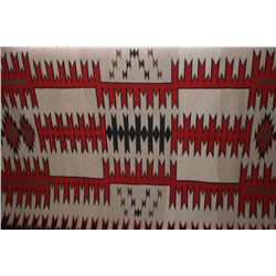 Finely hand-woven Navajo rug from Ganado  area, tight weave, grey background, classic  red, black, a