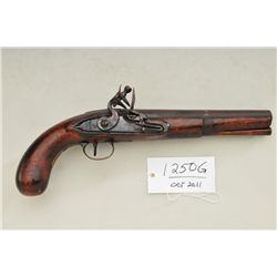 Unmarked antique flintlock single shot  pistol, .70 cal., 8-3/4” barrel, dark patina  finish, wood s