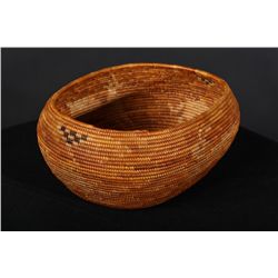 Good quality mission basket, oblong shape, 8”  across center, 3-1/2” deep. Good quality  weave, show