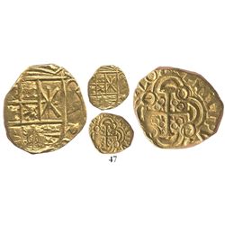 Bogota, Colombia, cob 2 escudos, 1702 (digits of date upside-down), CAROLVS on obverse and PHILIPPVS