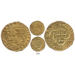 Seville, Spain, cob 1 escudo, Philip II, assayer Gothic D to left.