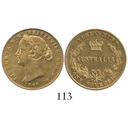 Sydney, Australia, sovereign, Victoria (young head), 1868.