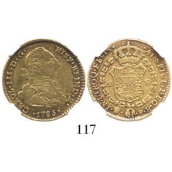 Potosi, Bolivia, bust 2 escudos, Charles III, 1785PR, encapsulated NGC XF 40.