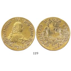 Santiago, Chile, bust 8 escudos, Ferdinand VI, 1750J, from the Luz (1752).