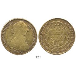 Santiago, Chile, bust 8 escudos, Charles IV (bust of Charles III), 1795DA.