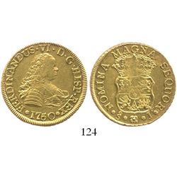 Santiago, Chile, bust 4 escudos, Ferdinand VI, 1750/5J, from the Luz (1752).