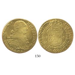 Bogota, Colombia, bust 8 escudos, Charles IV, 1808JJ.
