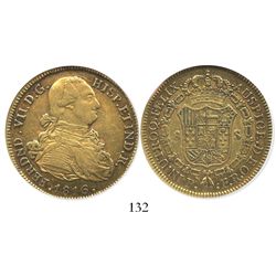 Popayan, Colombia, bust 8 escudos, Ferdinand VII (bust of Charles IV), 1816FR, mintmark Pn, encapsul