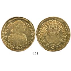 Popayan, Colombia, bust 8 escudos, Ferdinand VII (bust of Charles IV), 1820FM.