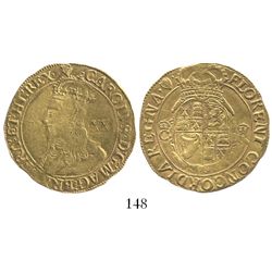 London, England, unite (20 shillings), Charles I (4th bust), mintmark harp (1632-33).