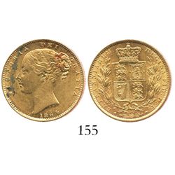 London, England, sovereign, Victoria (young head), 1864, die 26, from the General Abbatucci (1869).