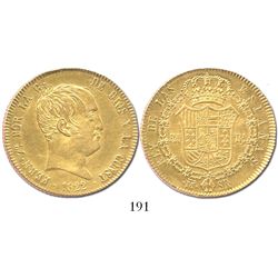 Madrid, Spain, bust 320 reales (8 escudos), Ferdinand VII, 1822SR, medal alignment, very rare.