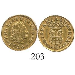 Madrid, Spain, bust 1/2 escudo, Philip V, 1744AJ.