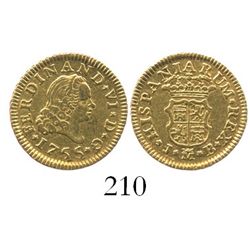 Madrid, Spain, bust 1/2 escudo, Ferdinand VI, 1755JB.