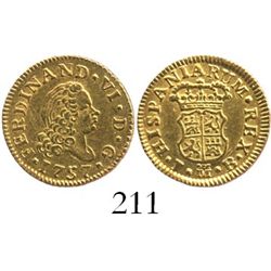Madrid, Spain, bust 1/2 escudo, Ferdinand VI, 1757JB.