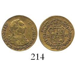 Madrid, Spain, bust 1/2 escudo, Charles III, 1773PJ.