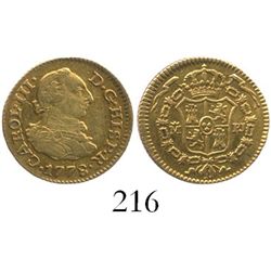 Madrid, Spain, bust 1/2 escudo, Charles III, 1778PJ.