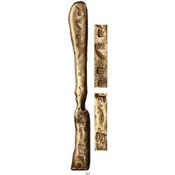 Gold "tumbaga" bar #M-1014, 310 grams, with 5 tax stamps, 6 fineness markings VI, and letter B or R,