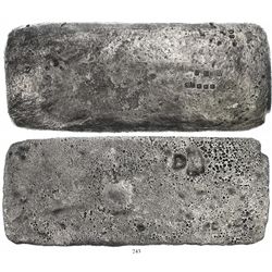 Large "tumbaga" silver bar #M-101, 12.6 lb av, marked with fineness IVLXXX (1530/2400), owner B~Vo,