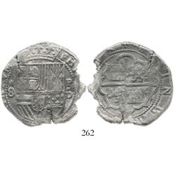 Lima, Peru, cob 8 reales, Philip II, assayer Diego de la Torre, *-8 to left, P-oD to right.