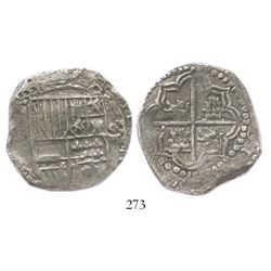 Potosi, Bolivia, cob 8 reales, Philip III, assayer not visible, upper half of shield and quadrants o