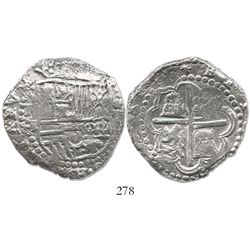 Potosi, Bolivia, cob 8 reales, Philip III, assayer T, Grade 1.