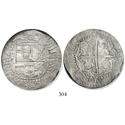 Potosi, Bolivia, cob 8 reales, Philip III, assayer Q, Grade 1.