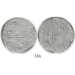 Potosi, Bolivia, cob 4 reales, Philip III, assayer Q, Grade 1.