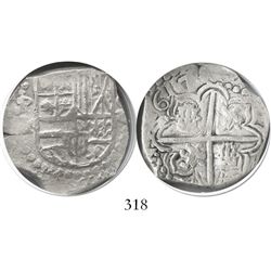 Potosi, Bolivia, cob 4 reales, (1)617M, rotated lions, Grade 1.