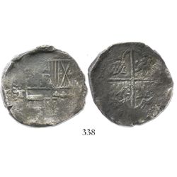 Potosi, Bolivia, cob 8 reales, Philip IV, assayer T (1630s).