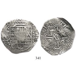 Potosi, Bolivia, cob 8 reales, 1649Z/R (very rare), crowned-L countermark on cross.